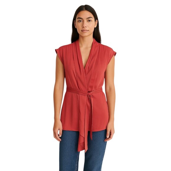 Fei 100% Silk Sleeveless Wrap Top Terracotta Size 2 Minimalist Stealth Wealth - Picture 1 of 13